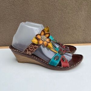 LArtiste Spring Step Flower Rhinestone Wedge Sandals Charlotte Size 41 US 9.5-10